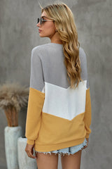 Yellow Chevron Waffle Colorblock Pullover Sweatshirt