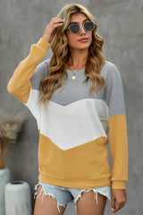 Yellow Chevron Waffle Colorblock Pullover Sweatshirt