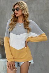 Yellow Chevron Waffle Colorblock Pullover Sweatshirt