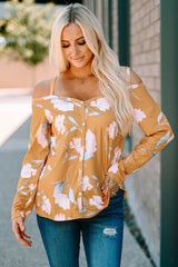 Yellow Cold Shoulder Long Sleeve Floral Top