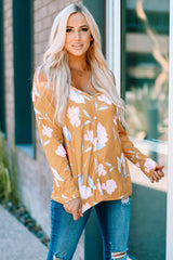 Yellow Cold Shoulder Long Sleeve Floral Top