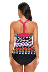 Zigzag Print Y Back Tankini Top