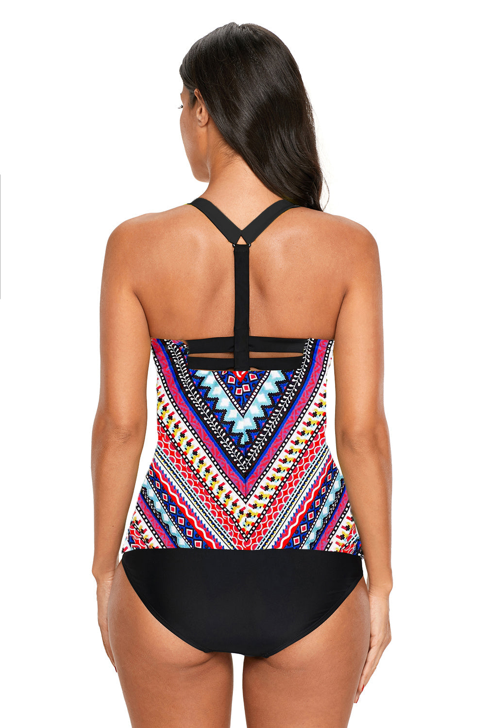 Zigzag Print Y Back Tankini Top