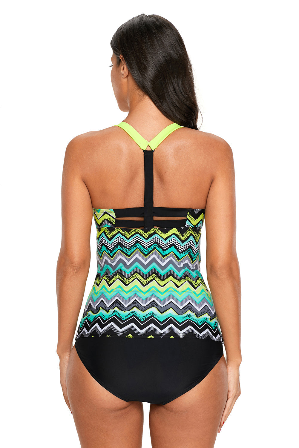 Zigzag Print Y Back Tankini Top