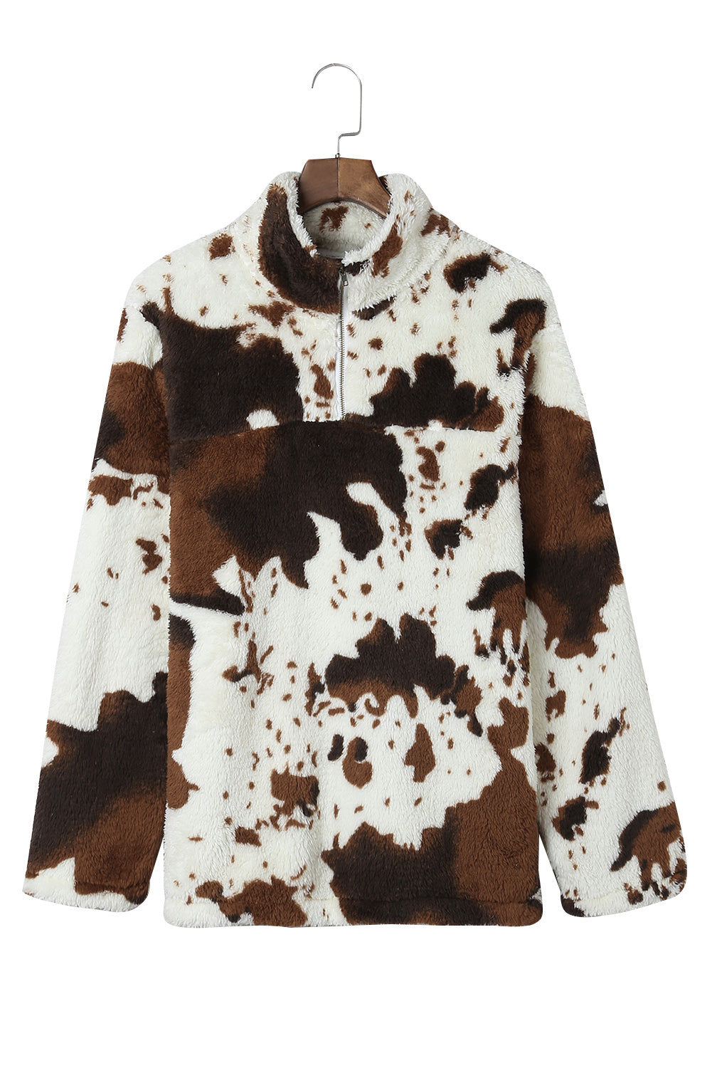 Zip Collar Cow Print Fleece Sweatshirt