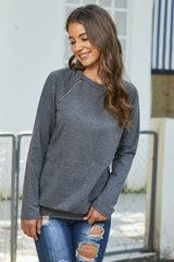 Zip Detail Marled Pullover Sweatshirt