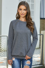 Zip Detail Marled Pullover Sweatshirt