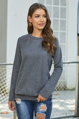 Zip Detail Marled Pullover Sweatshirt