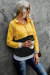 Zipped Colorblock Sweatshirt With Pockets