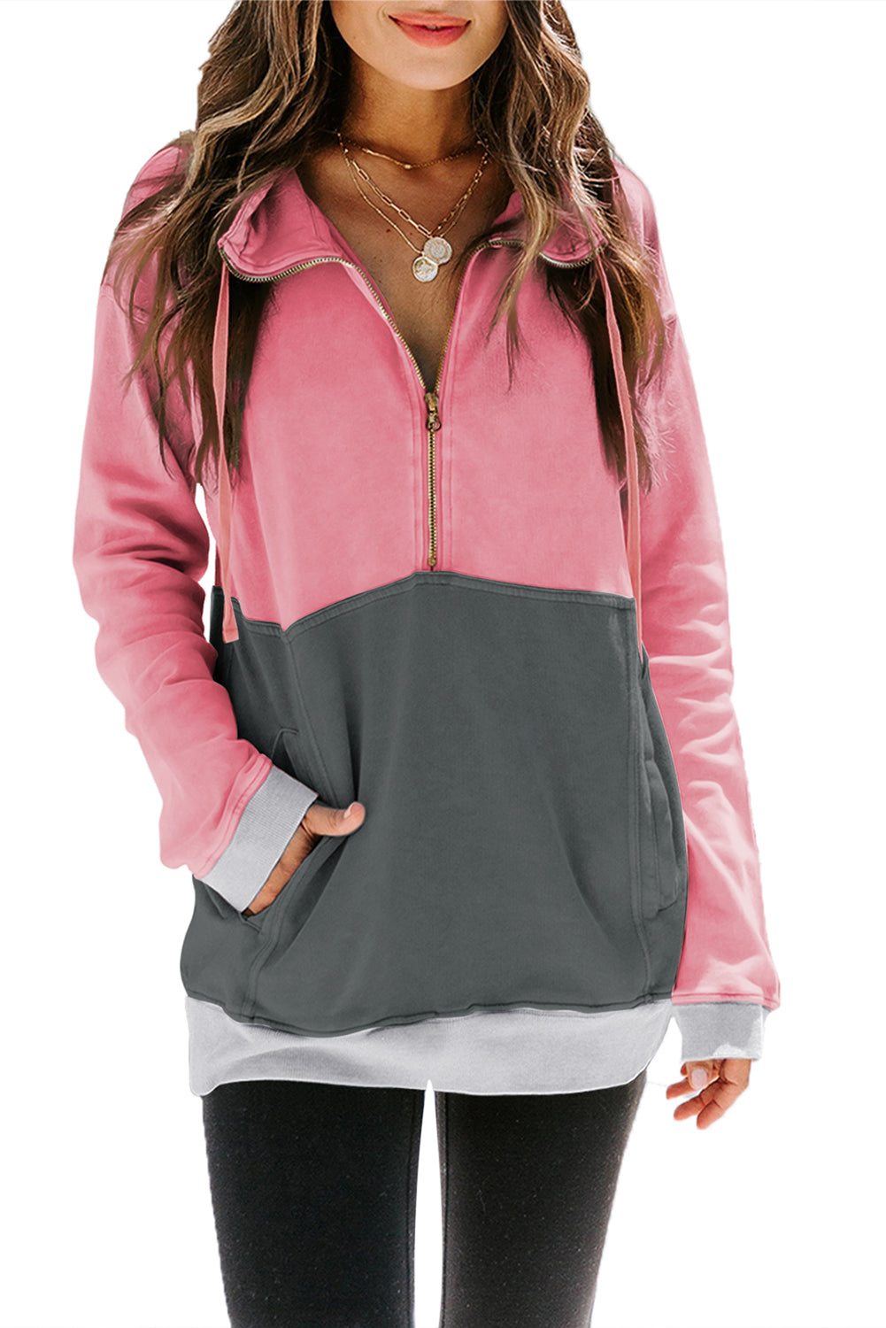 Zipped Colorblock Sweatshirt With Pockets