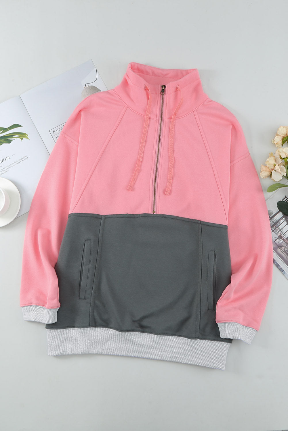 Zipped Colorblock Sweatshirt With Pockets