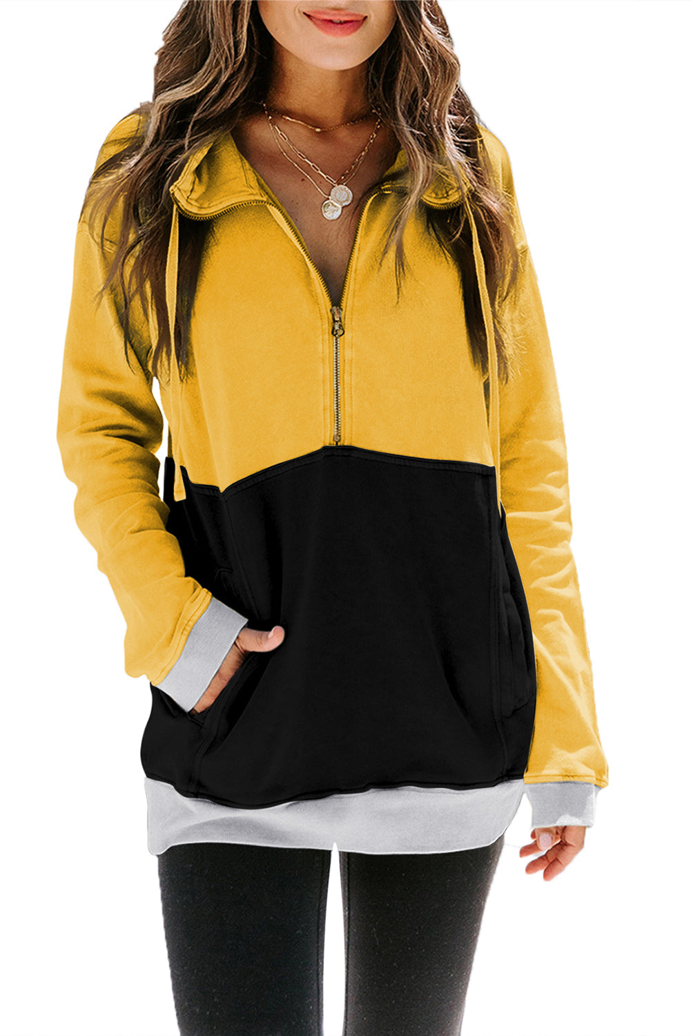 Zipped Colorblock Sweatshirt With Pockets