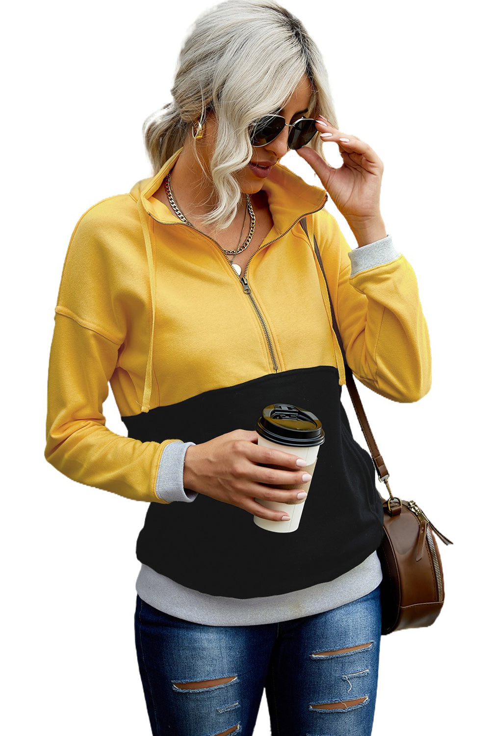 Zipped Colorblock Sweatshirt With Pockets