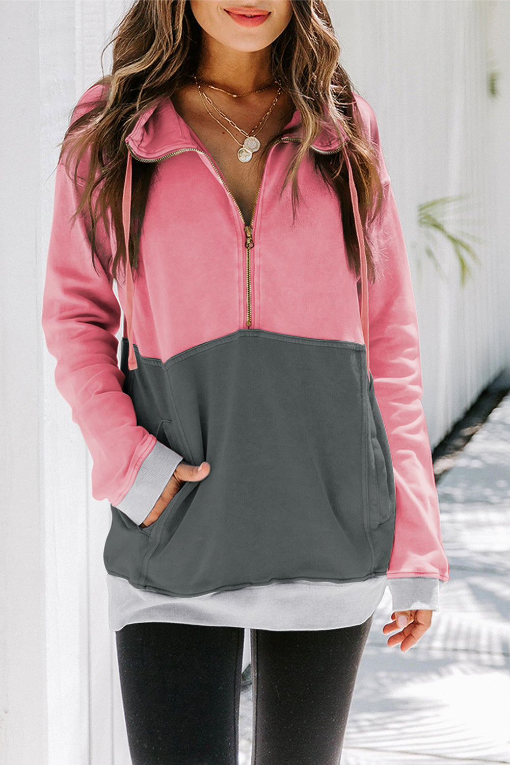 Zipped Colorblock Sweatshirt With Pockets