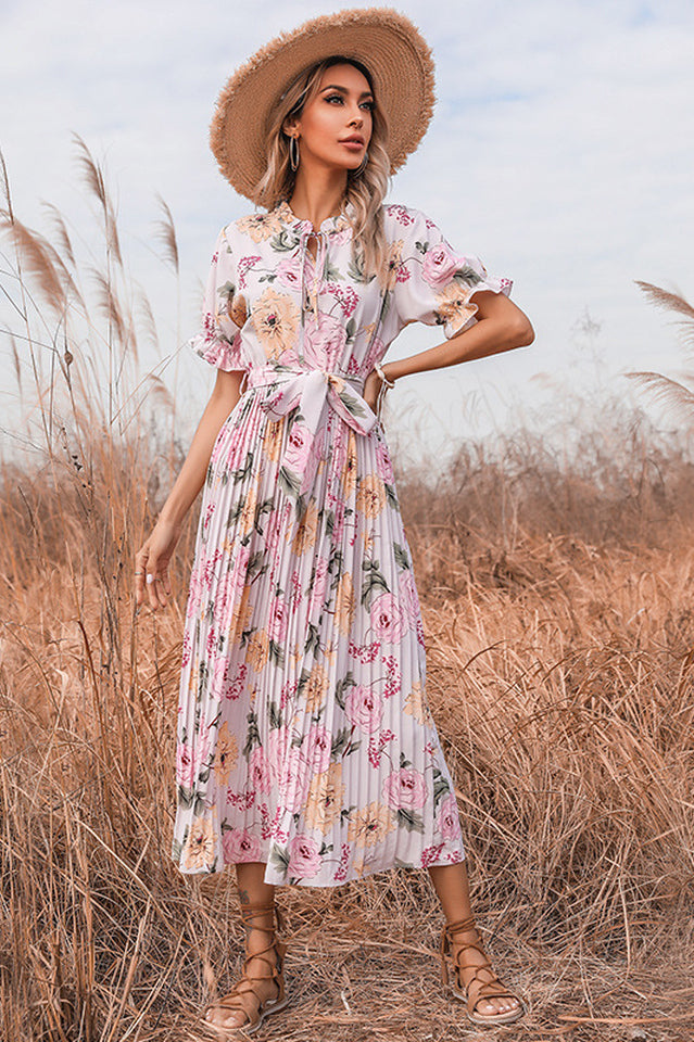 Tie Detail Floral Boho Dress