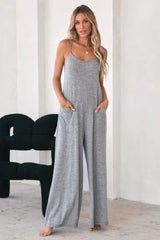 Side Pockets Spaghetti Strap Wide Leg Jumpsuit