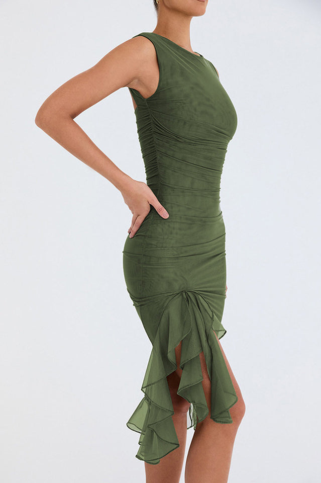 Bay Leaf Ruffle Midi Dress