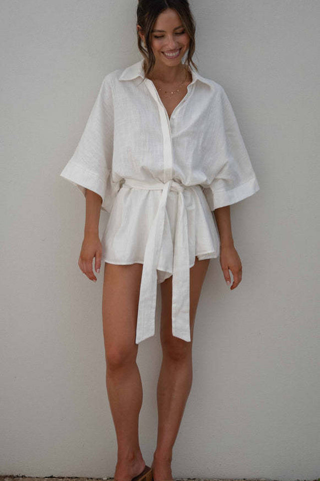 Loose Sleeve Tie Waist Romper