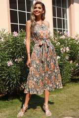 Floral Print Pleated Midi Dress