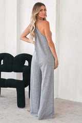 Side Pockets Spaghetti Strap Wide Leg Jumpsuit