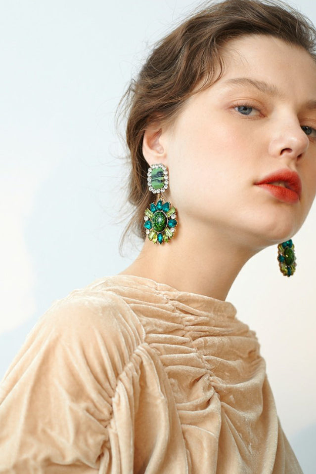 Green Dimond Dangle Earrings