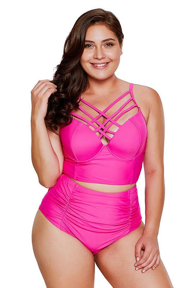 (M-3XL) Cross-Chest Tankini Set