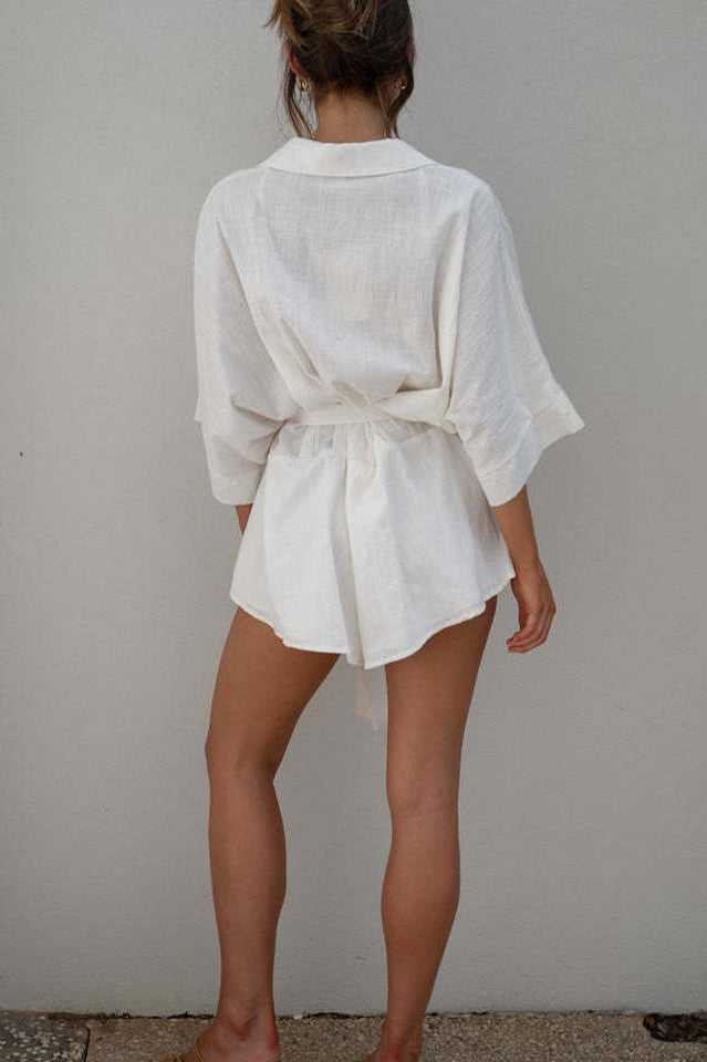 Loose Sleeve Tie Waist Romper