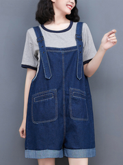 Ripped Frayed Pockets Denim Shorts Romper Jumpsuit Dungarees