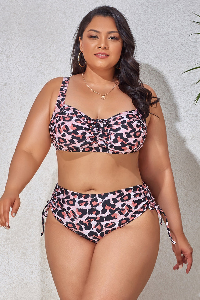 (L-4XL) Floral Adjustable Side Bikini Set