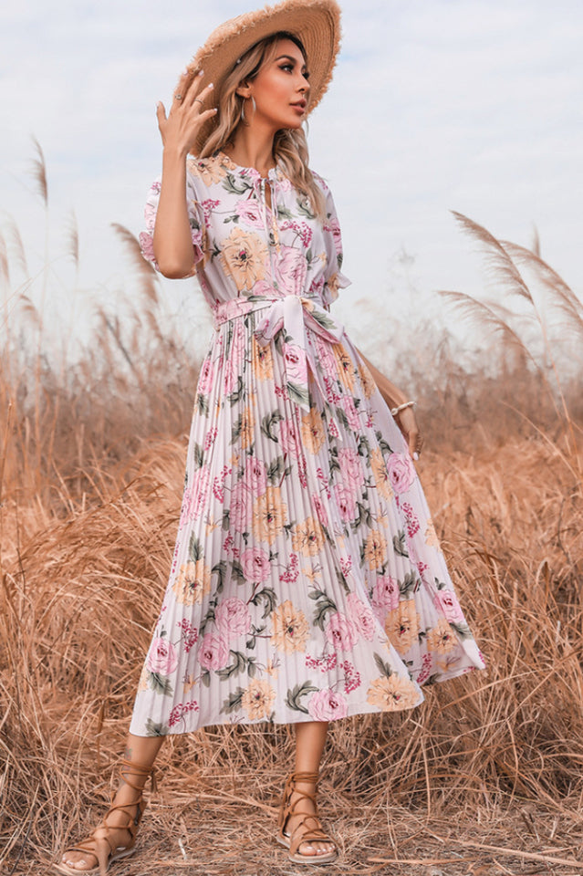 Tie Detail Floral Boho Dress