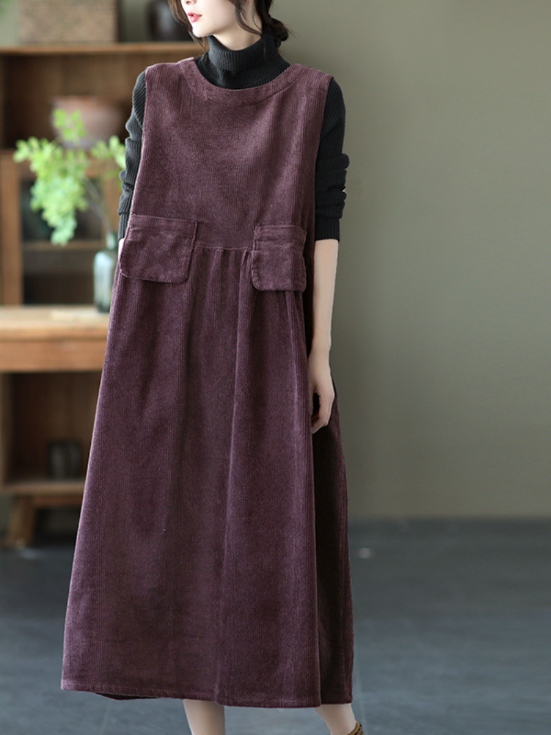 Autumn Corduroy Vest Skirt Loose Sleeveless Strap A-Line Dress