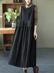 Autumn Corduroy Vest Skirt Loose Sleeveless Strap A-Line Dress