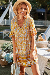 Boho Short Sleeve Floral Mini Dress