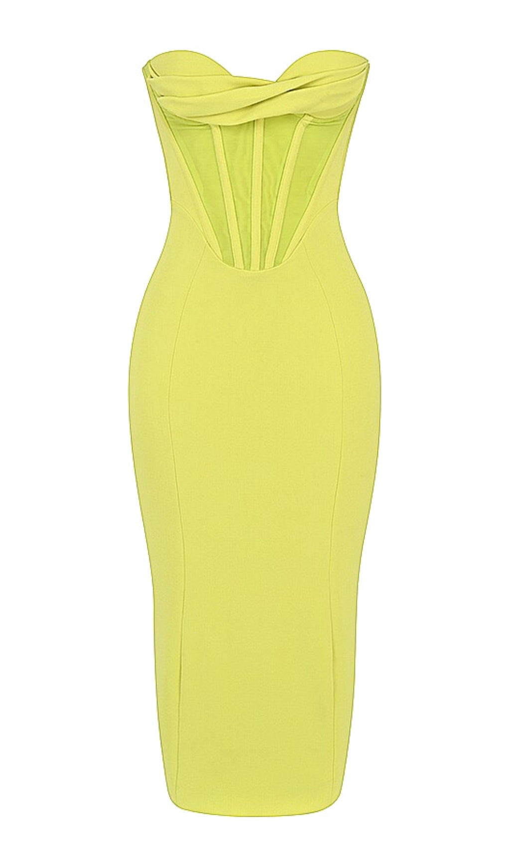 Yellow Strapless Bandage Midi Dress