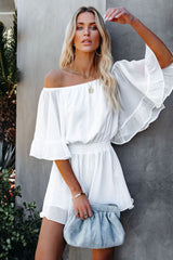 Flounced Sleeve Off Shoulder Romper