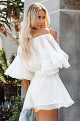 Flounced Sleeve Off Shoulder Romper