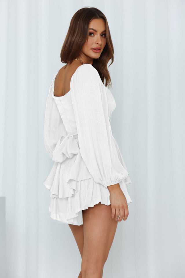 Square Neck Ruffle Long Sleeve Romper