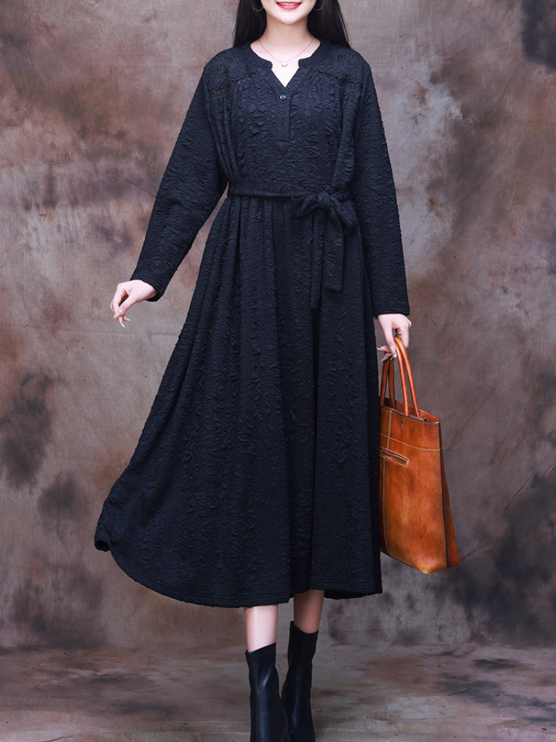 Vintage-Inspired Classic Belt Side Pockets A-Line Dress