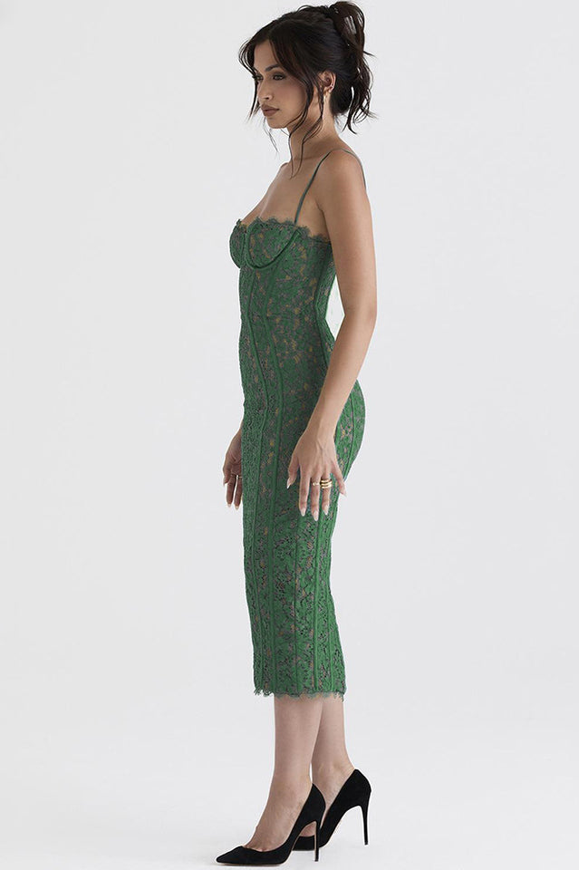 Joelle Forest Lace Midi Dress