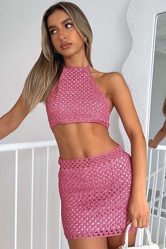 Cutout Crochet Top + Skirt Set