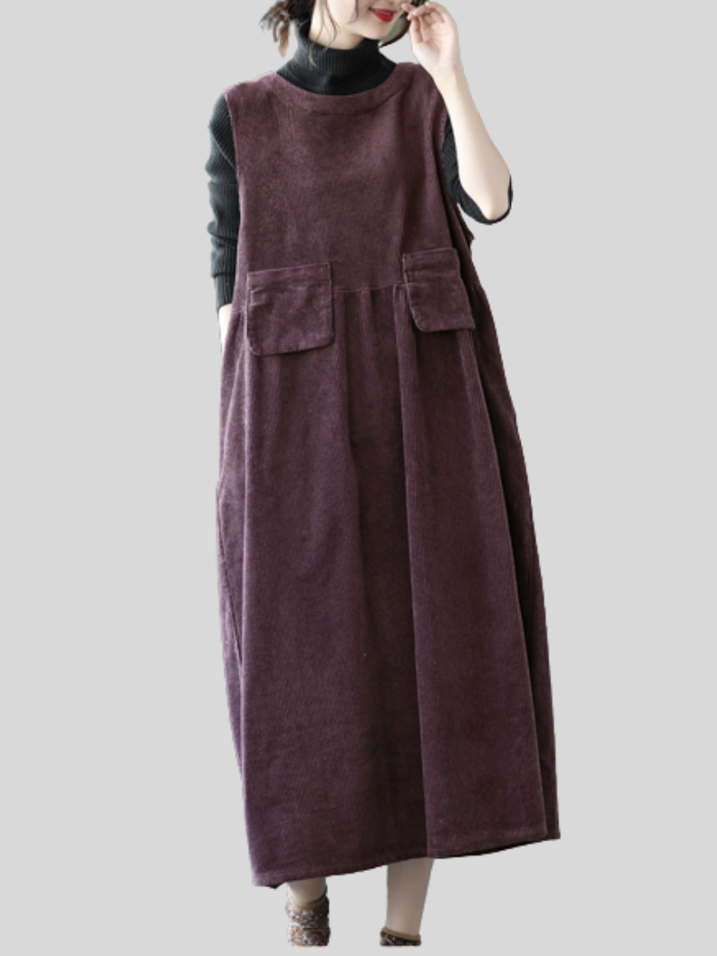 Autumn Corduroy Vest Skirt Loose Sleeveless Strap A-Line Dress