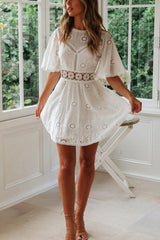 Lace Floral Hollow Out Mini Dress