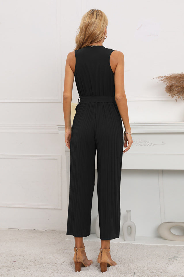 Calf Length Pleated Ruffled Jumpsuit