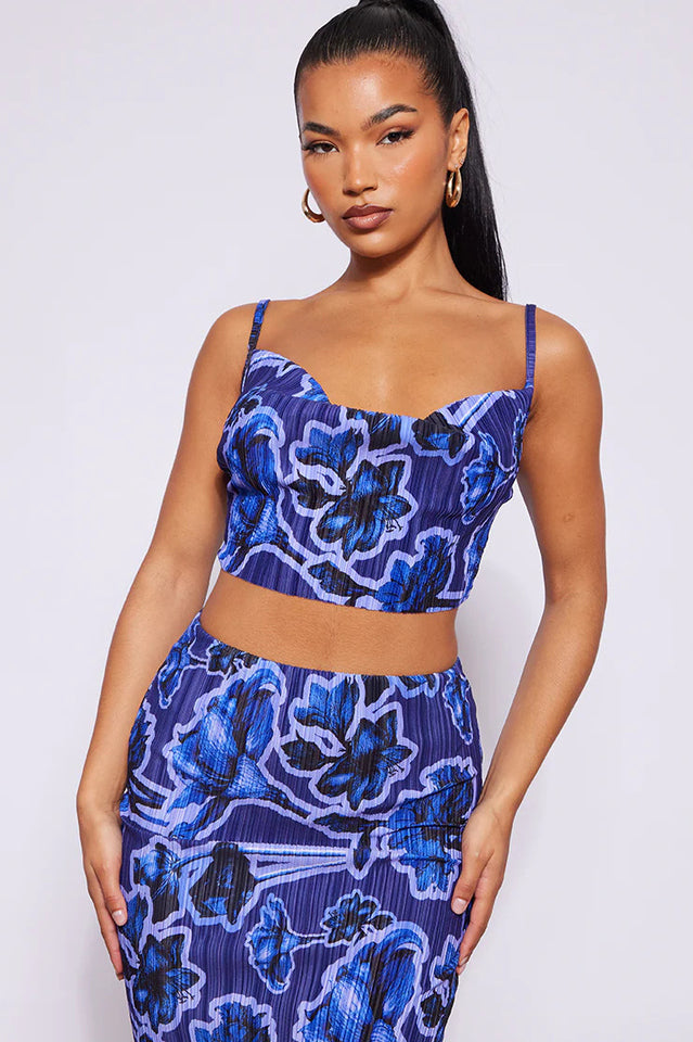 Plisse Strappy Cow Neck Top + Skirt Set