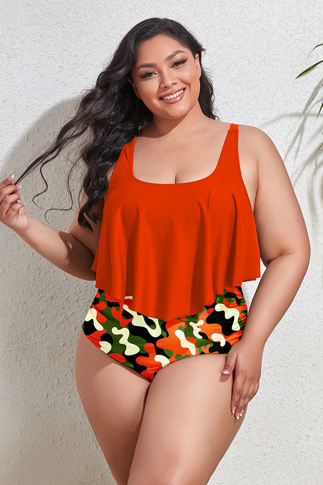 (L-4XL) Floral High Waist Bikini Set