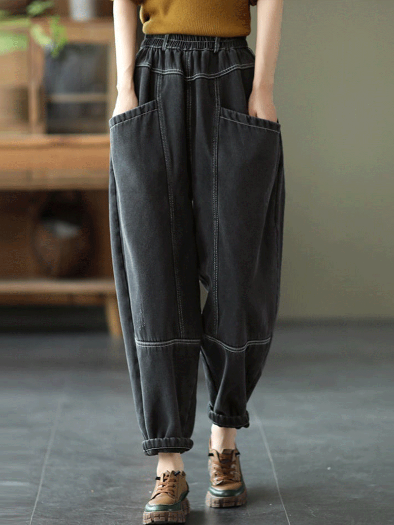 Underneath Us Women Elastic Waist Denim Pant