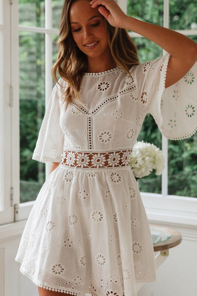 Lace Floral Hollow Out Mini Dress