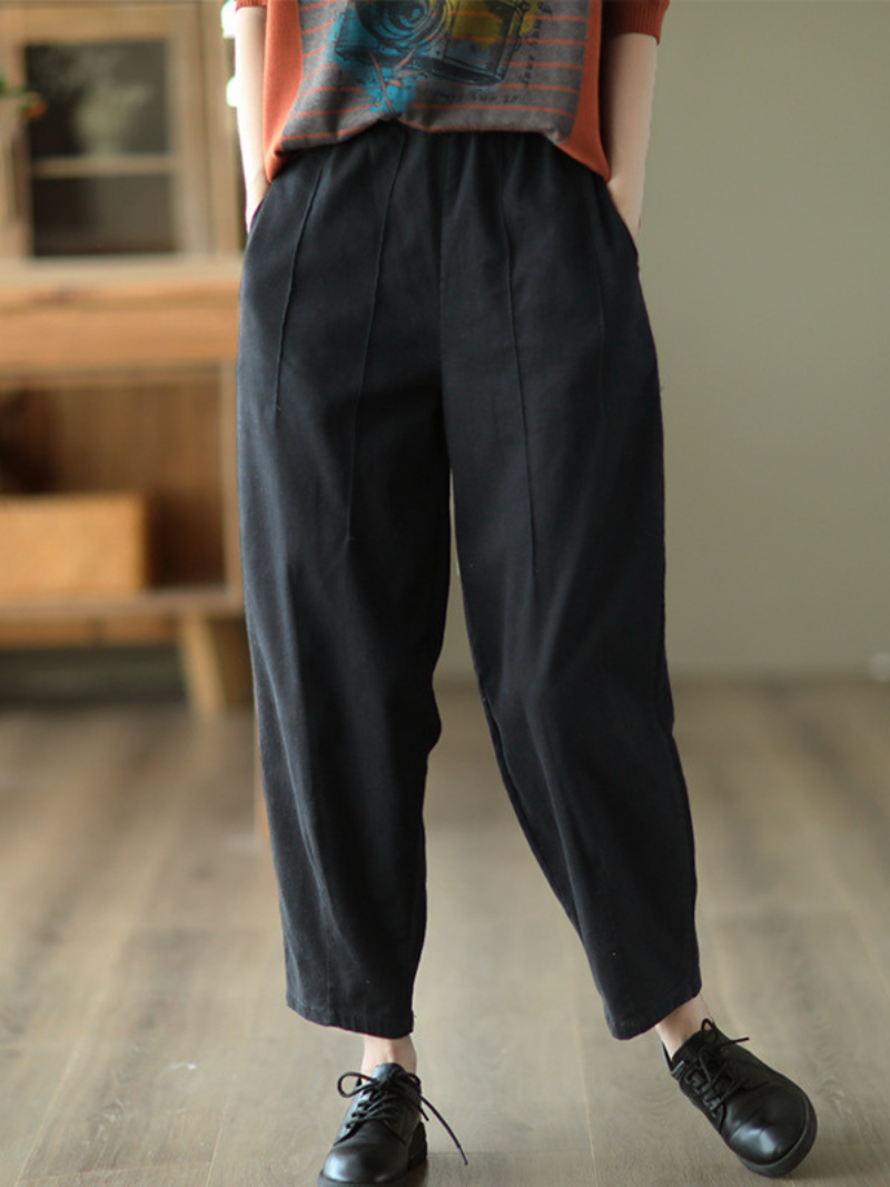 Cotton Elastic Waist Loose Solid Color Casual Harem Pants