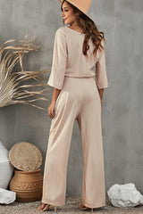 Belted Three-Quarter Sleeve Jumpsuit