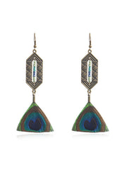 Dangling Druzy Peacock Feather Earrings